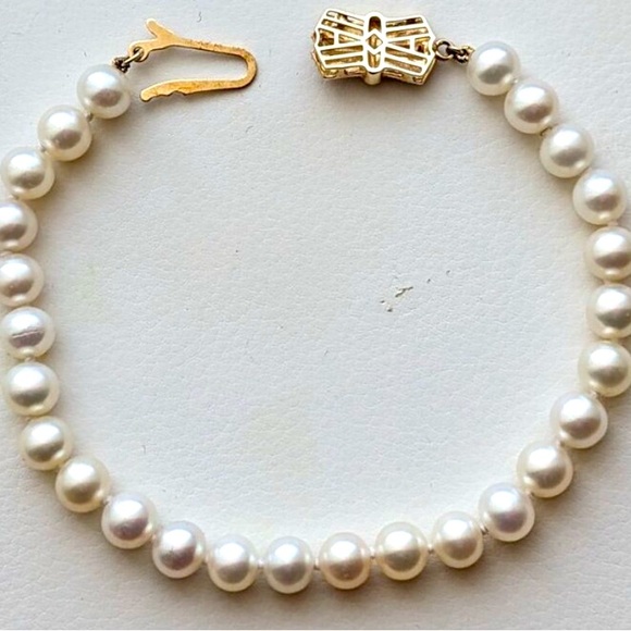 Vintage 14K MIKIMOTO BLUE LAGOON 6.5-7MM 7'' Akoya Pearl 585 Gold clasp - Picture 4 of 5